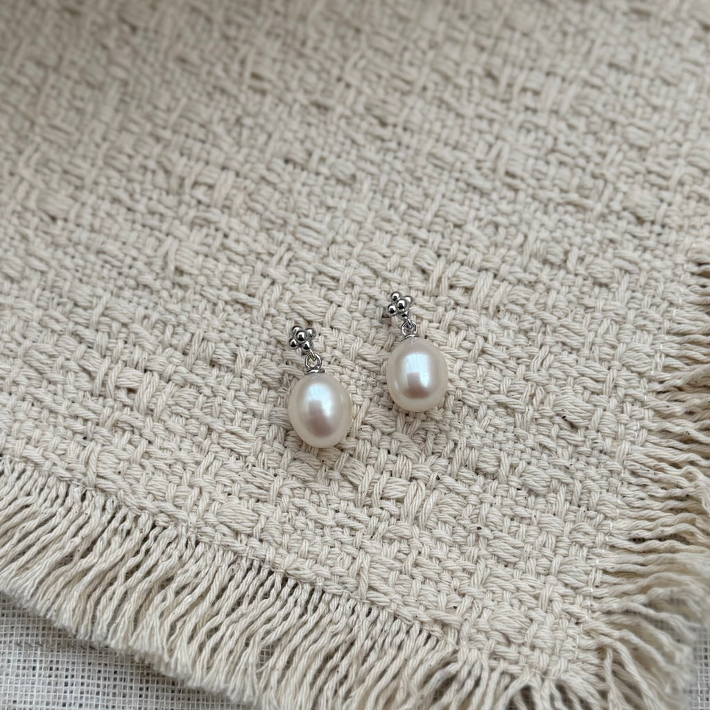 Floral Pearl Drop Stud Earrings