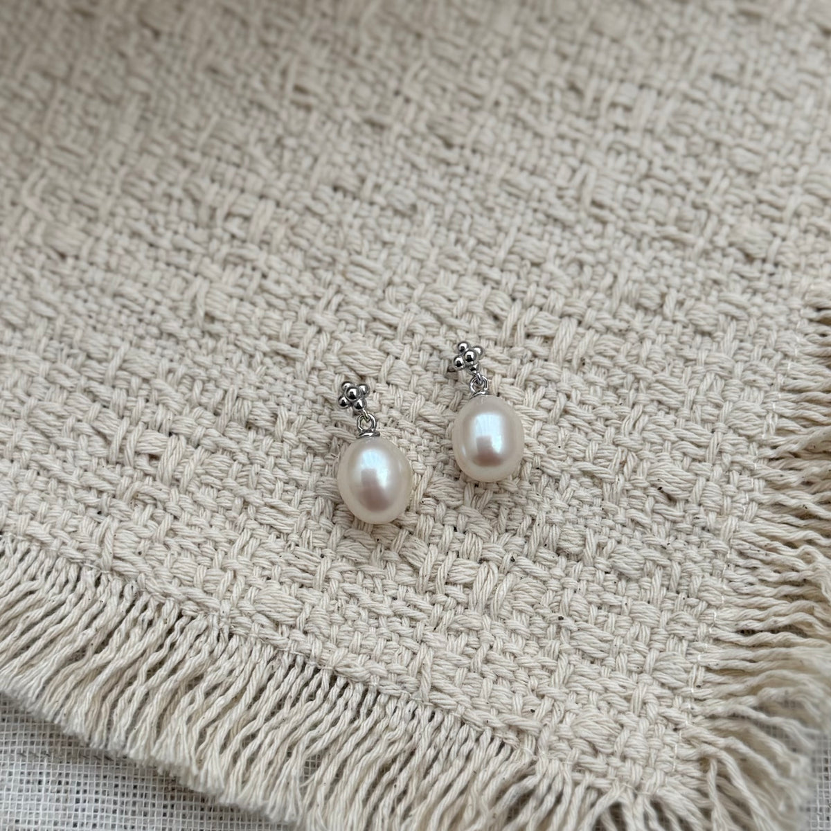 Floral Pearl Drop Stud Earrings