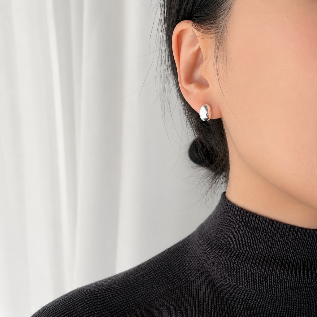Silver Dome Stud Earrings