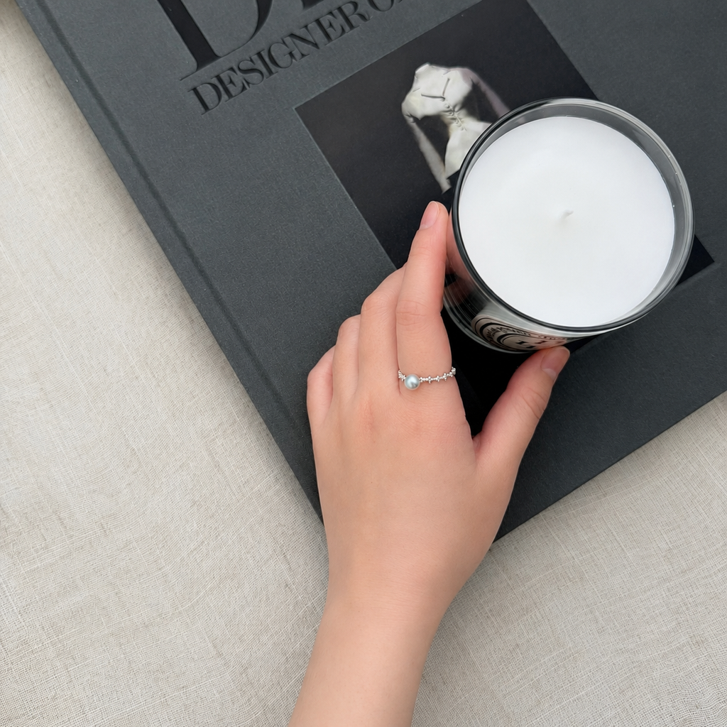 Silver-Blue Japanese Akoya Pearl Ring