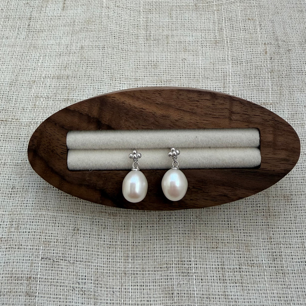 Floral Pearl Drop Stud Earrings