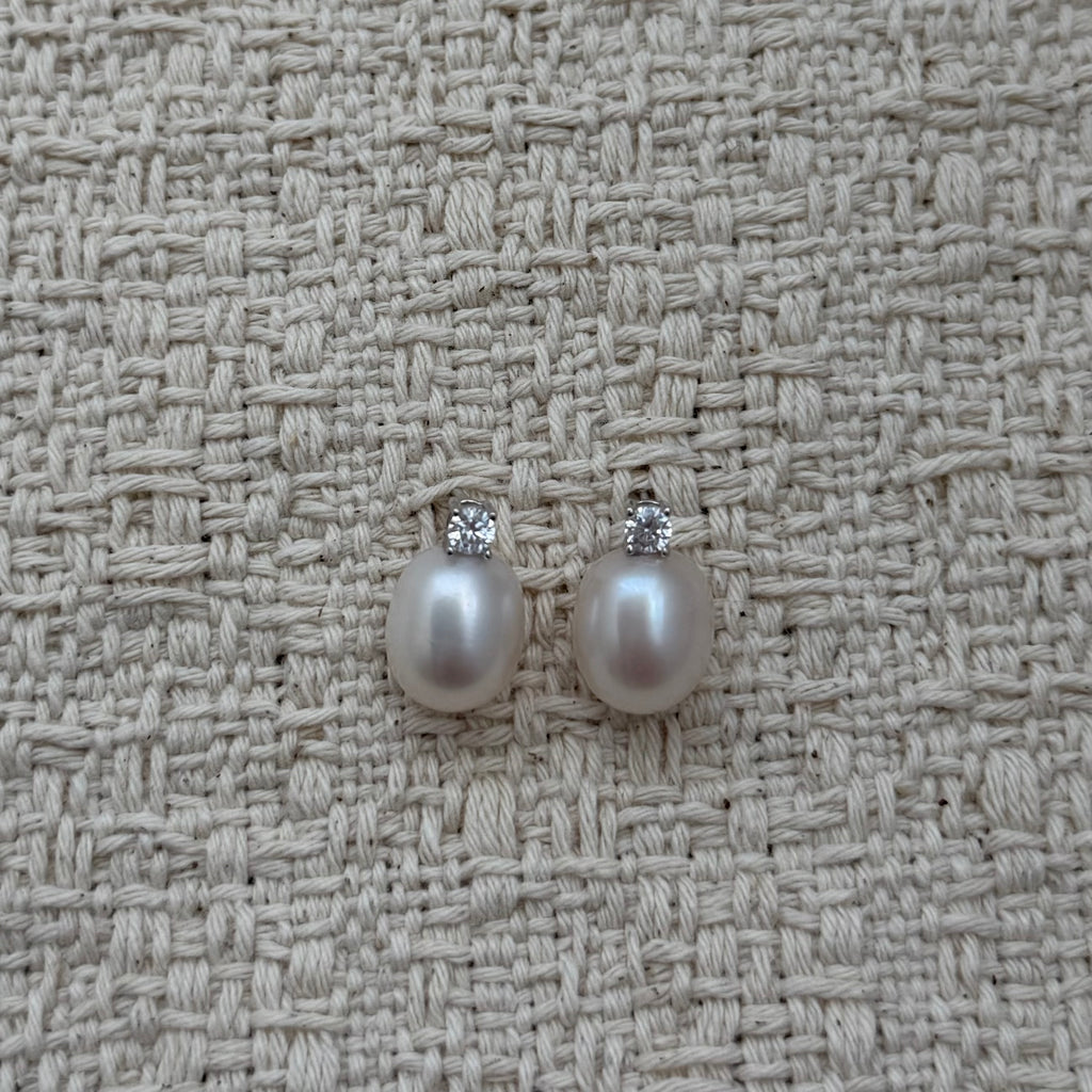 Oval Freshwater Pearl & Cubic Zirconia Earrings