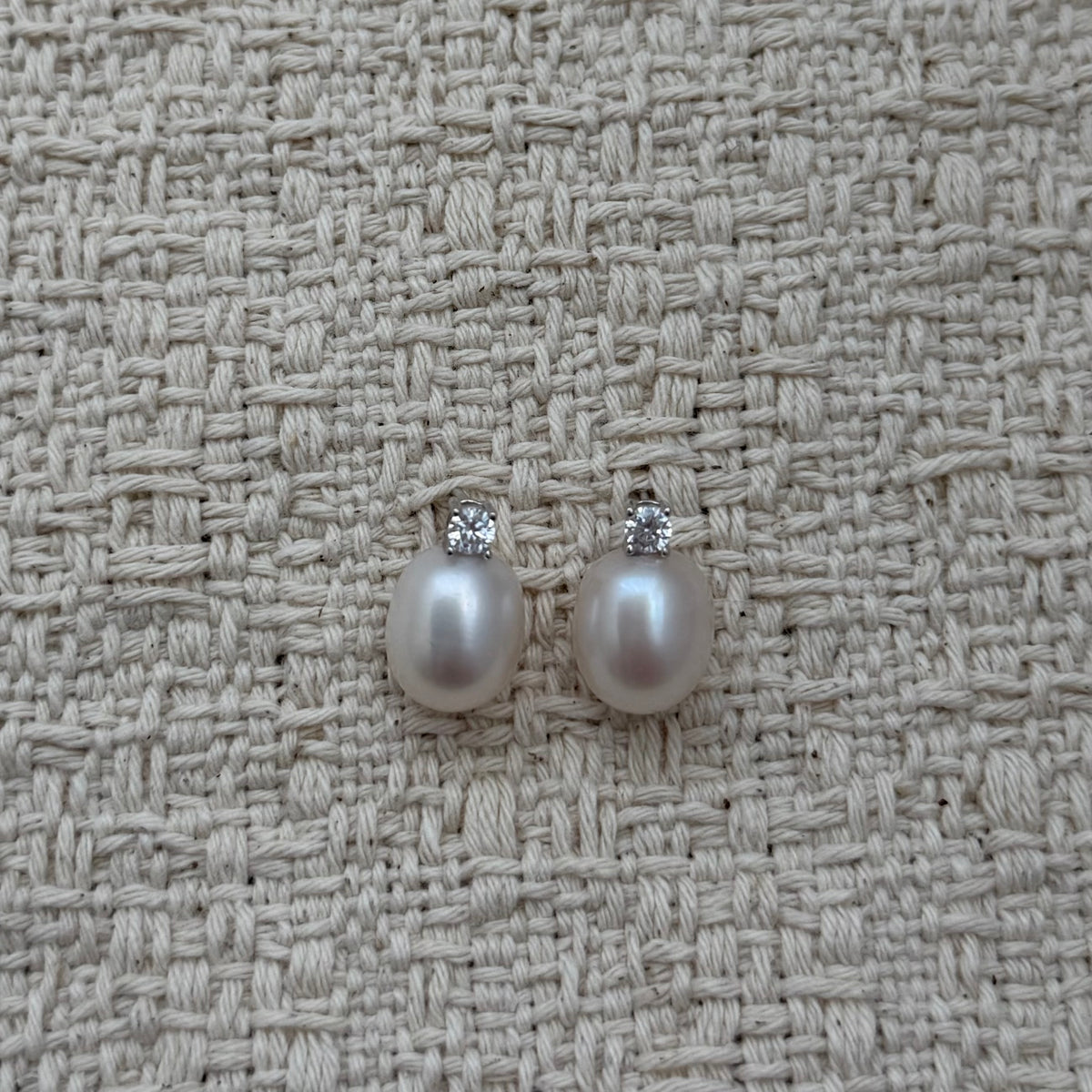 Oval Freshwater Pearl & Cubic Zirconia Earrings