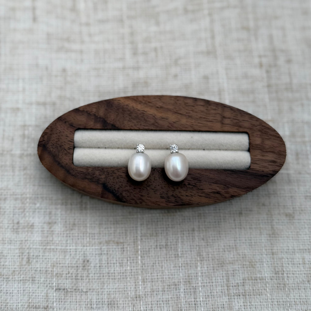 Oval Freshwater Pearl & Cubic Zirconia Earrings