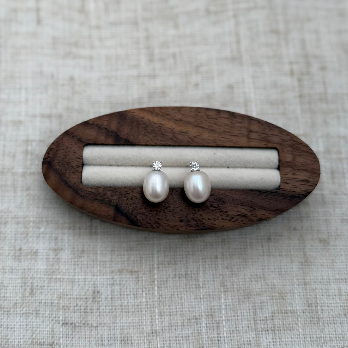 Oval Freshwater Pearl & Cubic Zirconia Earrings