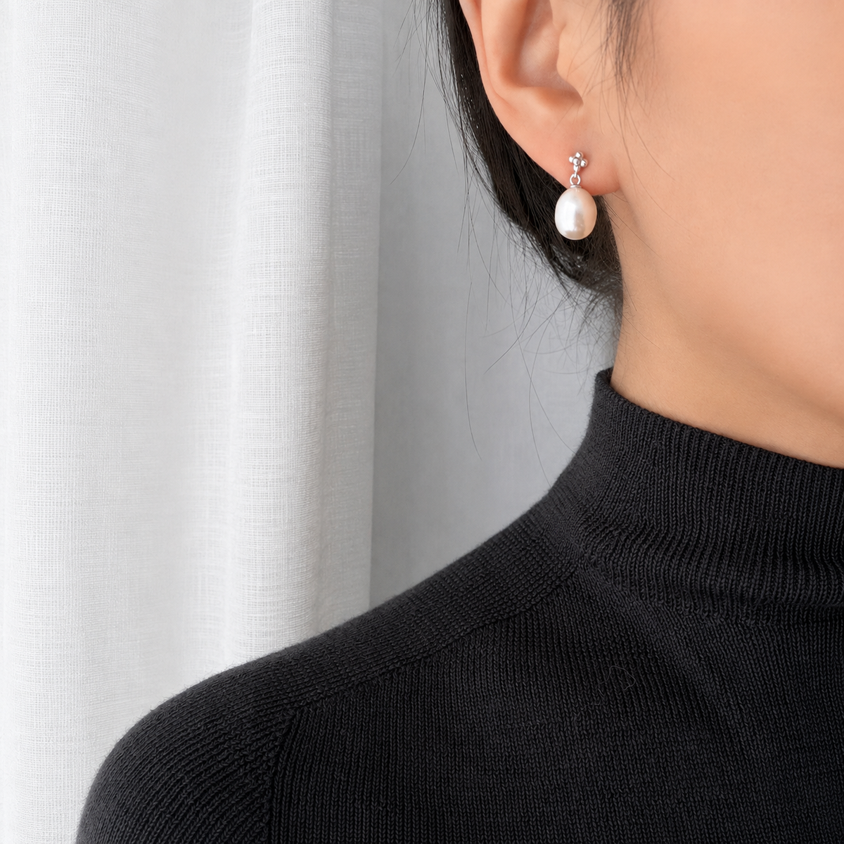 Floral Pearl Drop Stud Earrings