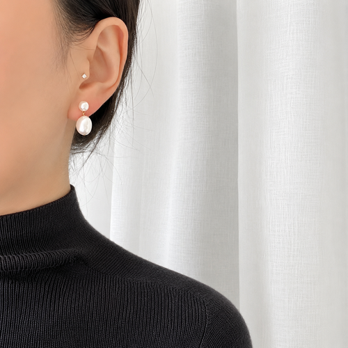 Baroque Pearl Drop Stud Earrings